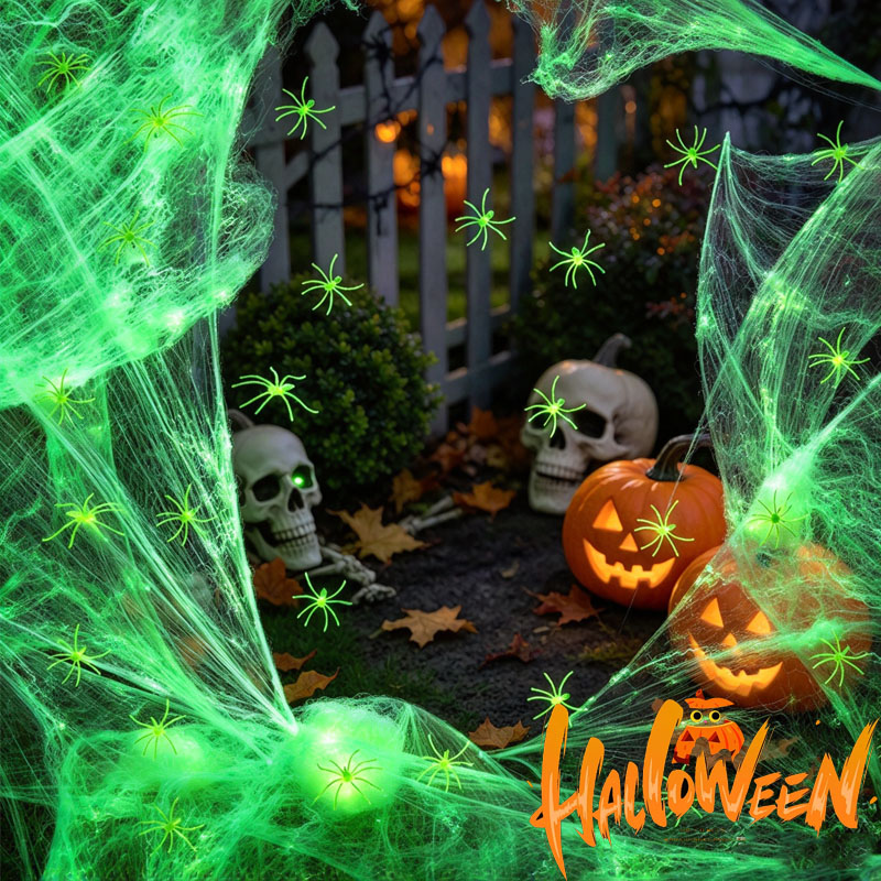 Spider Web Halloween Decoration - 1-5 Takım Cadılar Bayramı Karanlıkta Parlayan